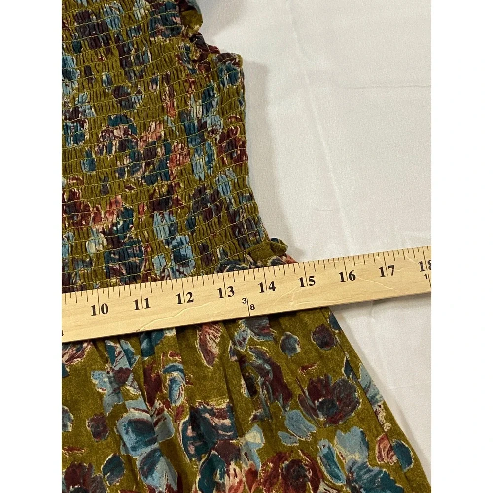 Natural Life Women Olive Green Floral Smocked Tiered Ruffle Maxi Dress Small - Picture 7 of 9